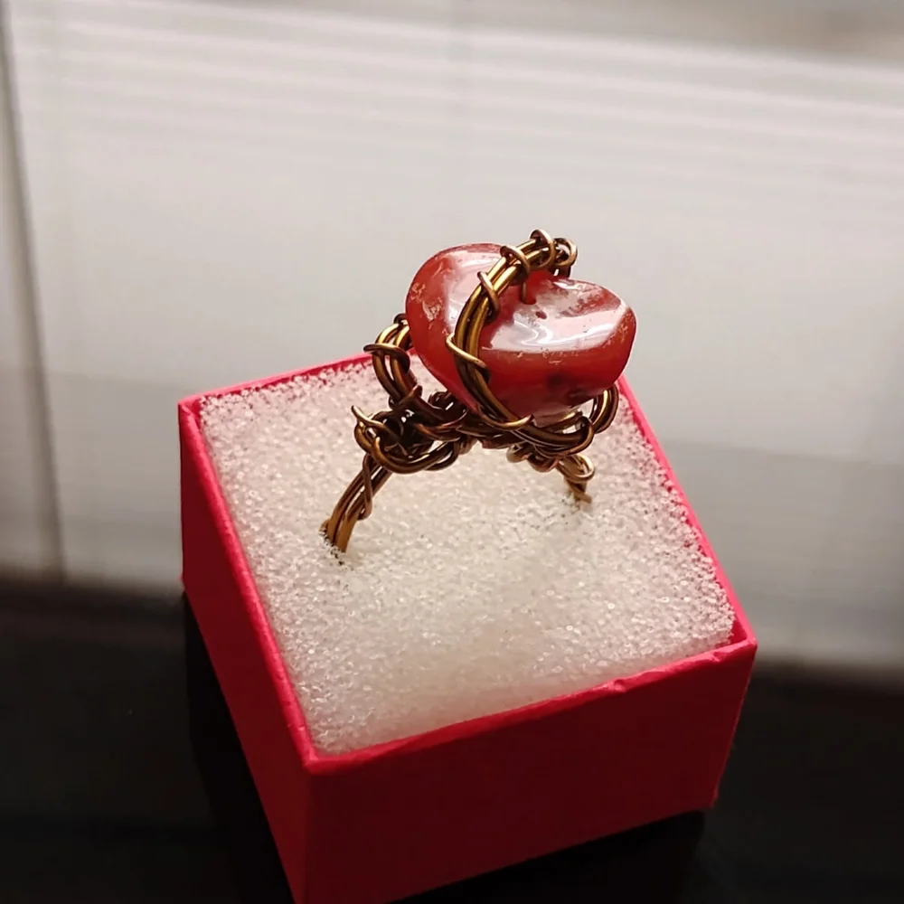 Handmade Blood Orange Agate Gemstone Wire Wrapped Ring! - Picture 6 of 6